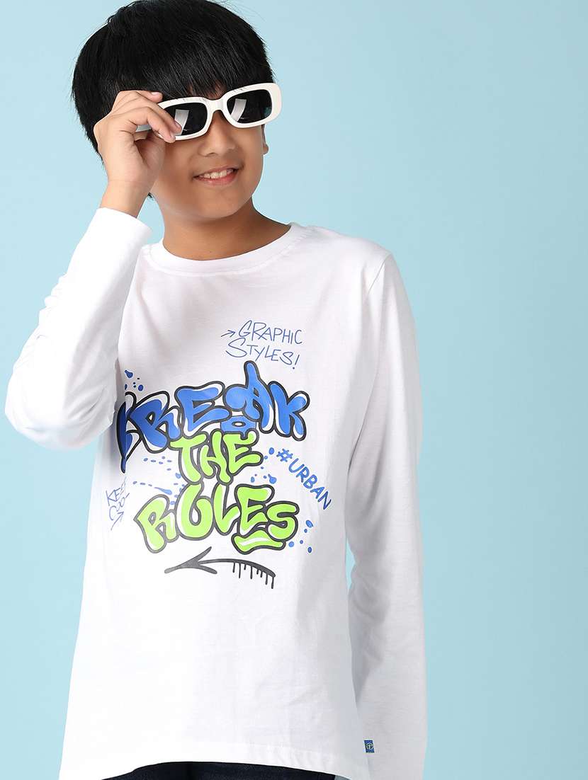 boys round neck typographic t-shirt - 21498573 - Standard Image - 1