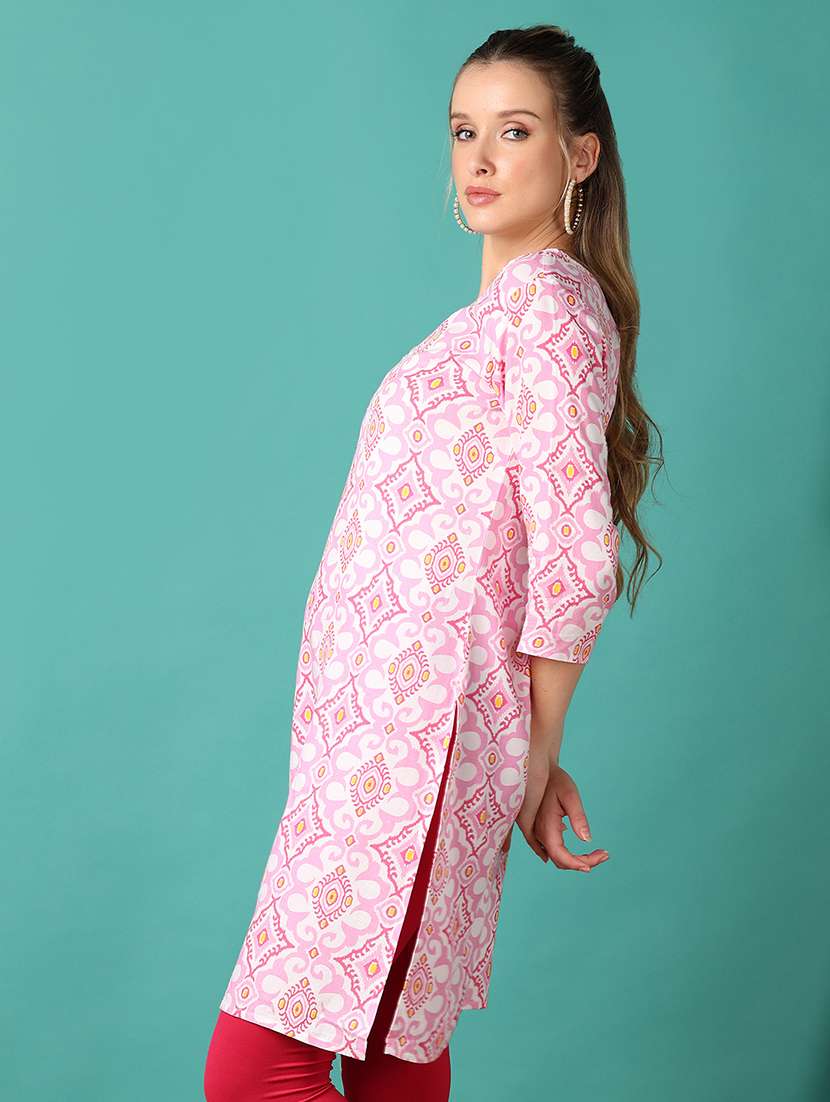 women three quarter sleeve straight kurta - 21498595 -  Standard Image - 1