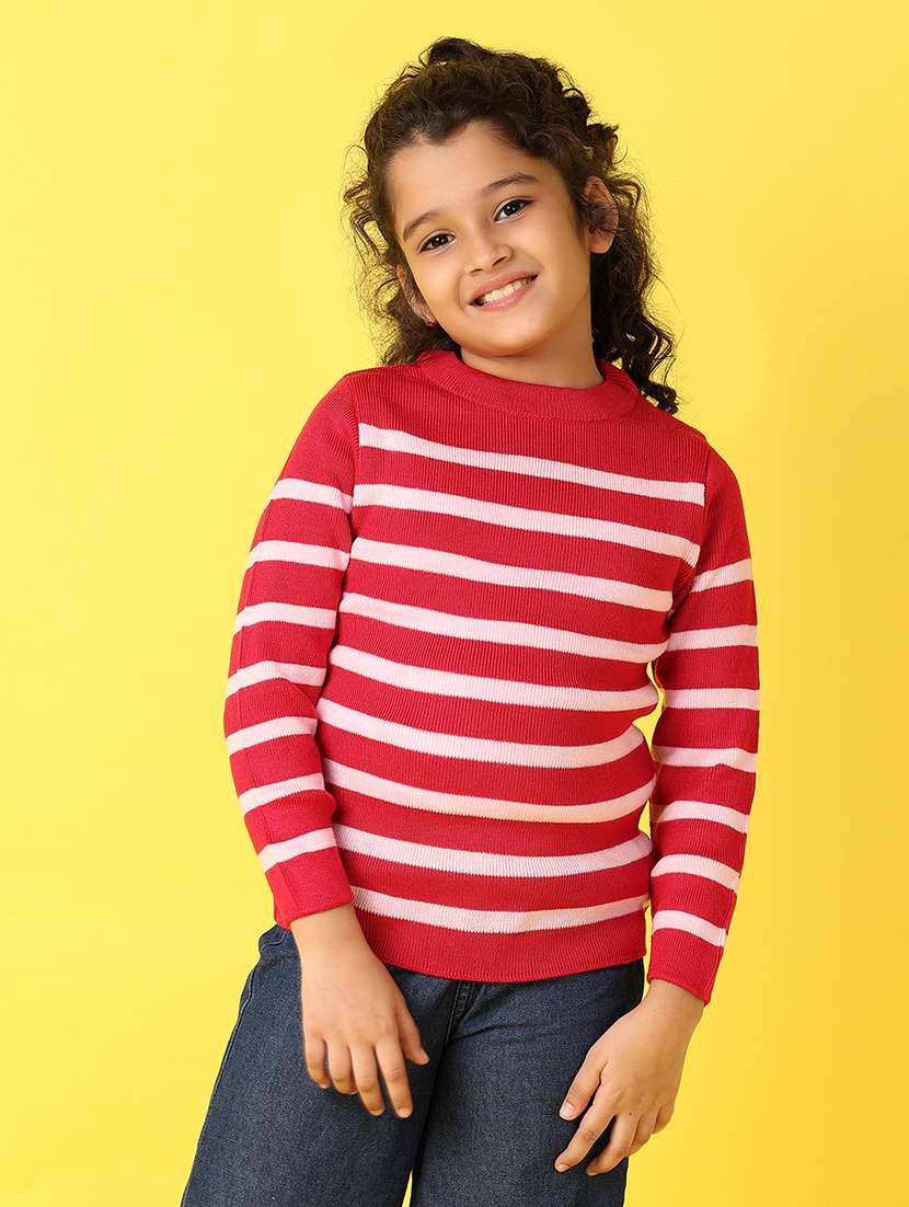 girls round neck striped pullover