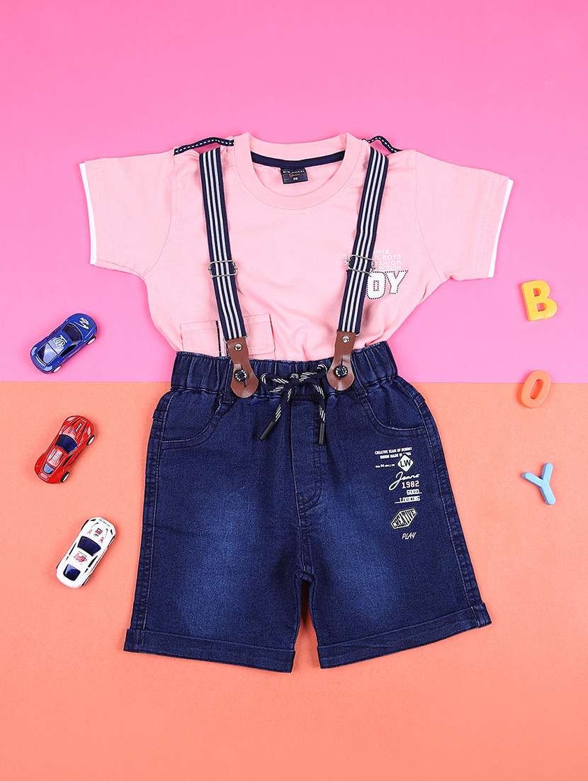 boys printed t-shirt & dungaree 