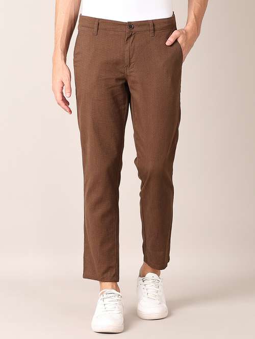 men brown solid chinos casual trouser - 21498755 -  Standard Image - 0