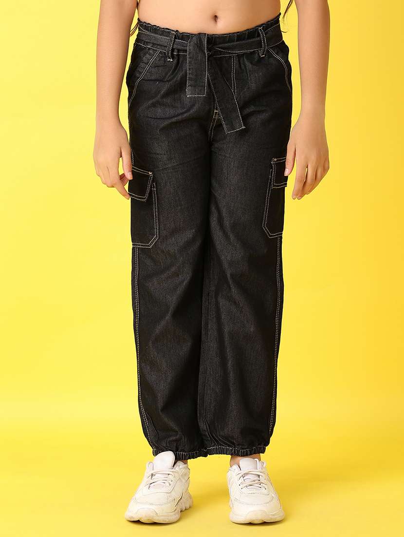 girls solid jogger fit jeans
