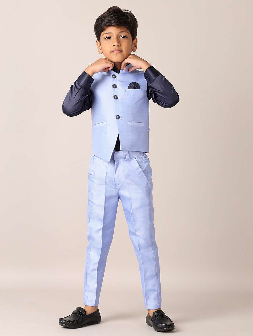 boys solid shirt and trouser with wasitcoat set - 21498807 -  Standard Image - 1