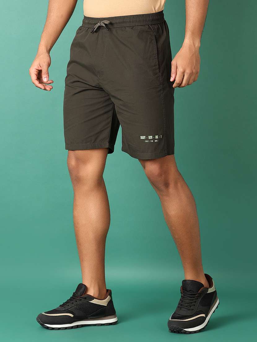 men olive solid shorts - 21498814 -  Standard Image - 1