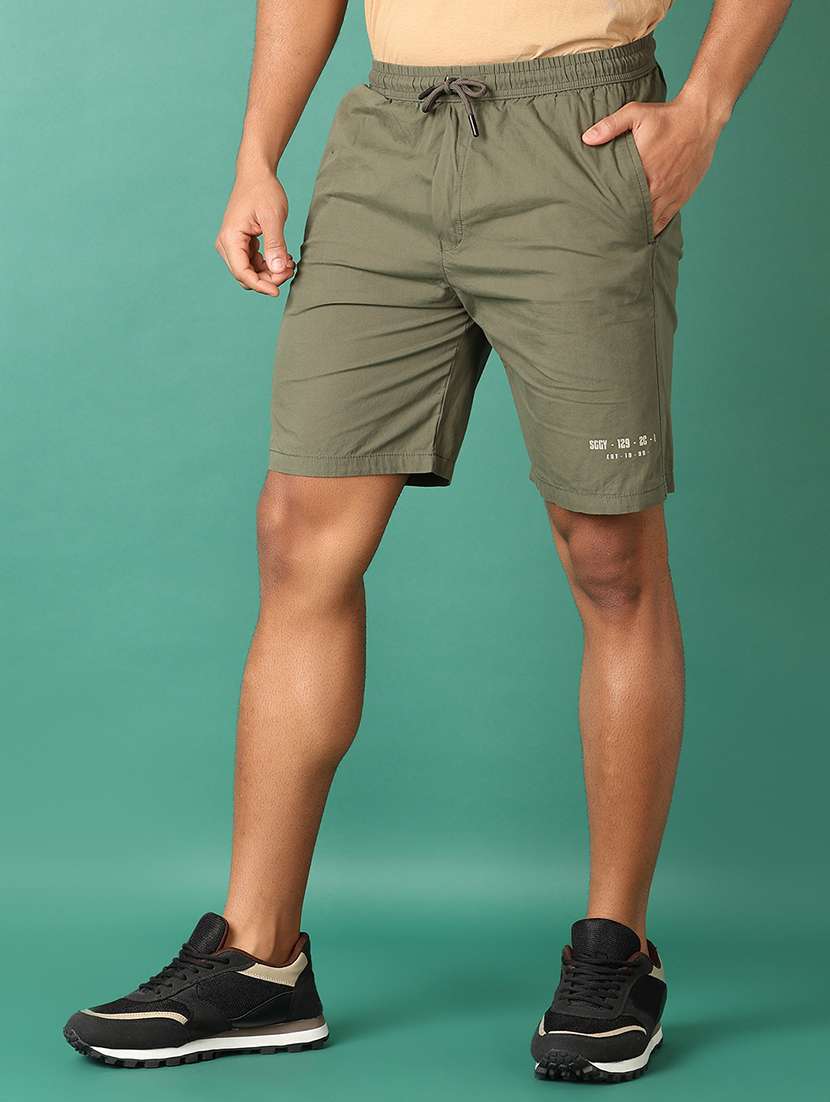 men olive solid shorts - 21498816 -  Standard Image - 1