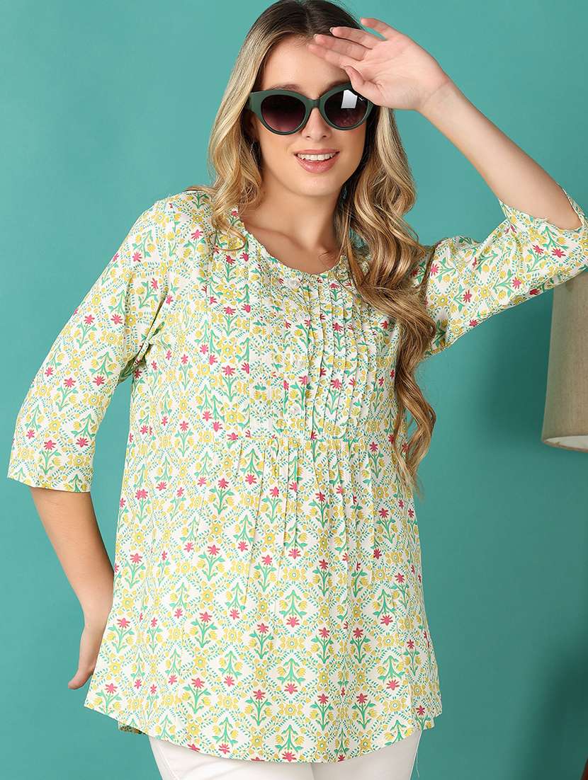 women floral printed three quarter sleeve a-line kurti - 21498822 - Standard Image - 1