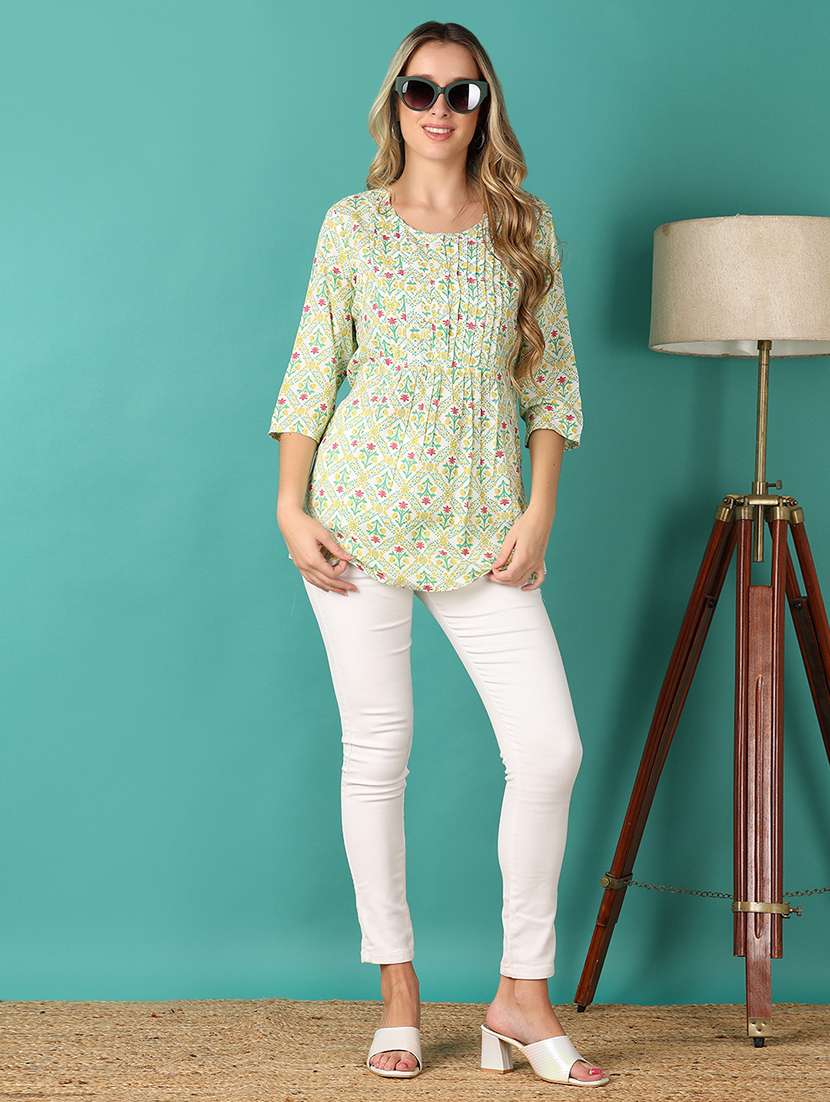 women floral printed three quarter sleeve a-line kurti - 21498822 - Standard Image - 4