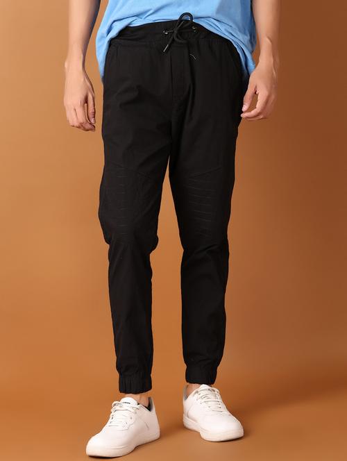 men black solid joggers - 21498826 - Standard Image - 0