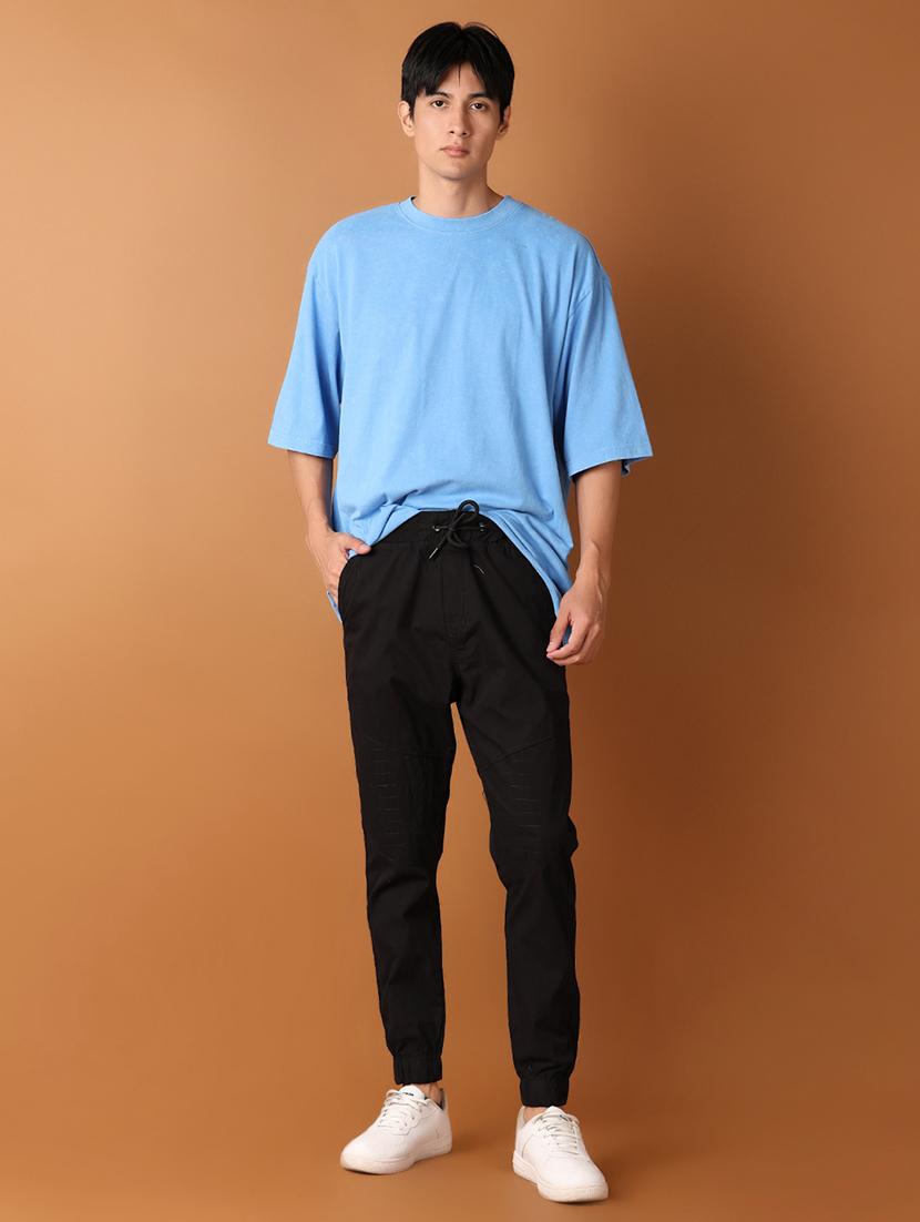 men black solid joggers - 21498826 - Standard Image - 4