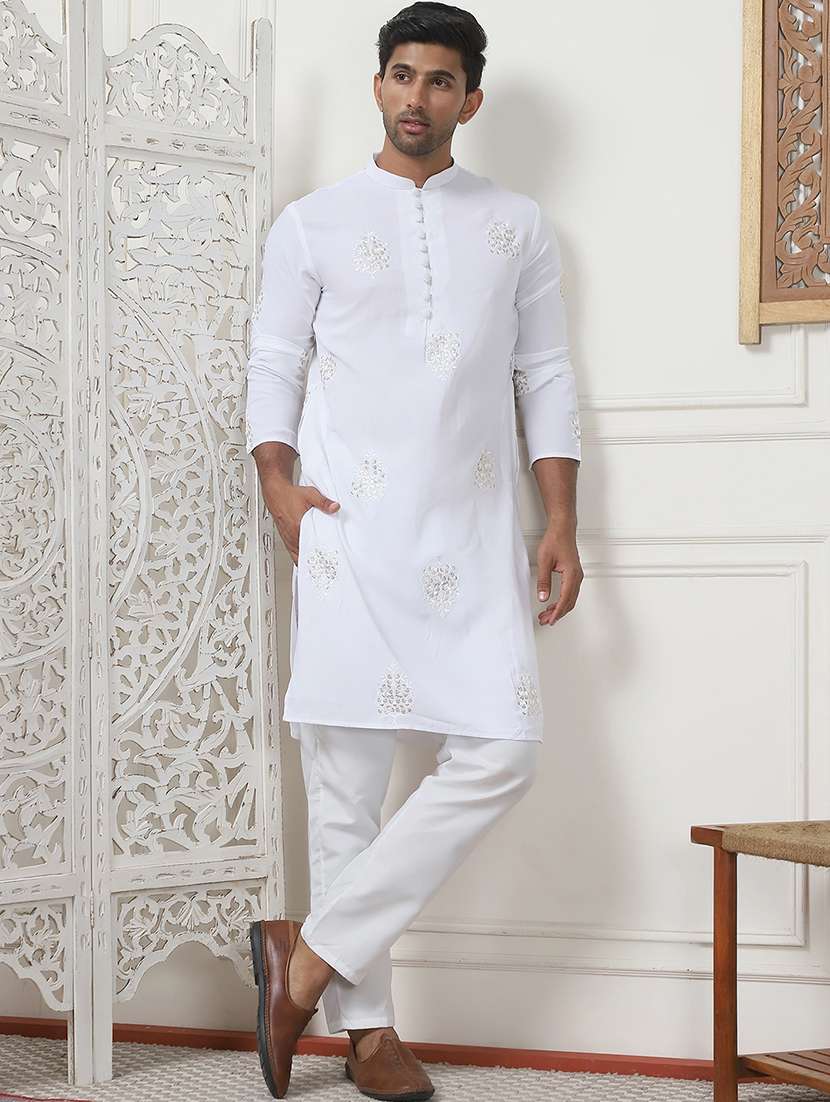 men embroidered kurta pyjama ethnic wear set