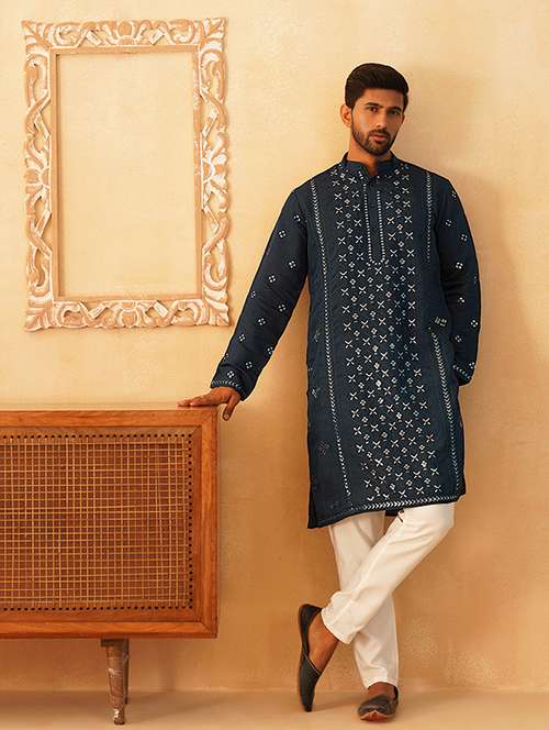 men embroidered kurta pyjama ethnic wear set - 21498986 -  Standard Image - 0