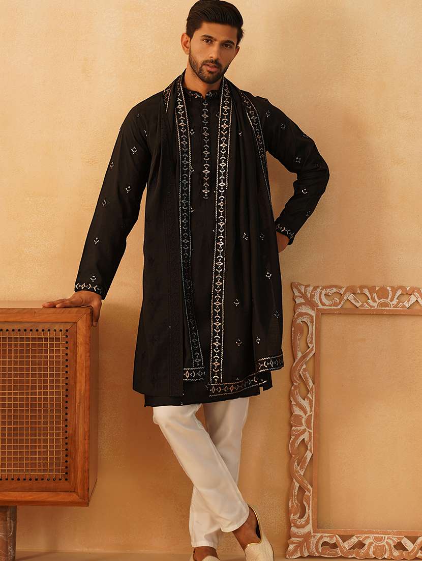 men embroidered kurta pyjama with dupatta set