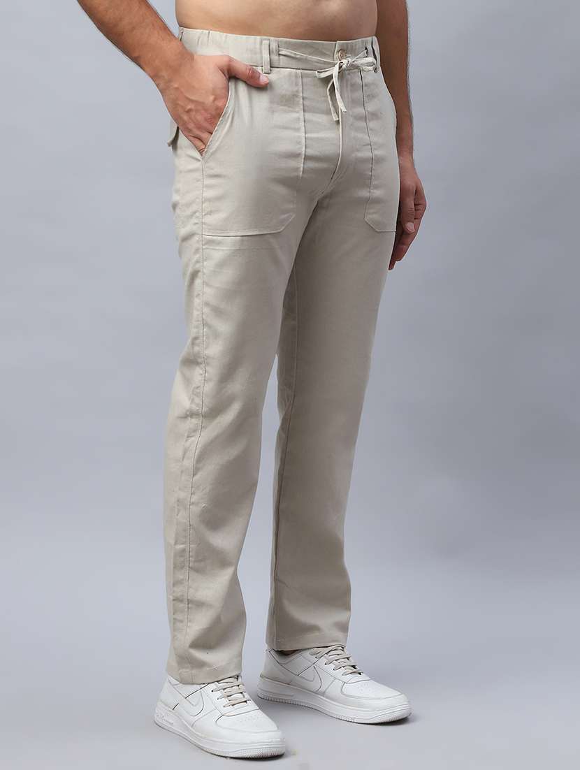 men cream linen chinos casual trouser - 21499069 -  Standard Image - 1