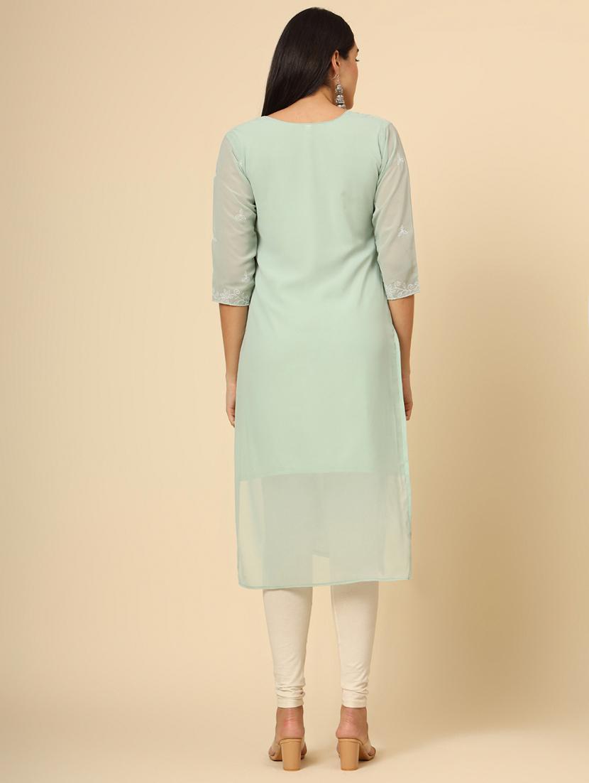 women three quarter sleeve chikankari straight kurta - 21499088 - Standard Image - 4