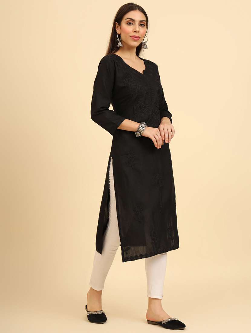 women three quarter sleeve chikankari straight kurta - 21499097 -  Standard Image - 1