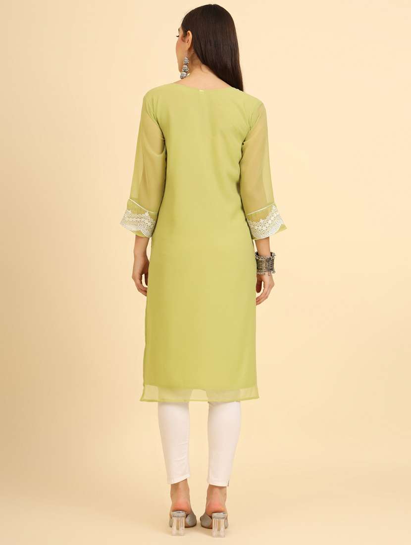 women three quarter sleeve chikankari straight kurta - 21499100 -  Standard Image - 4