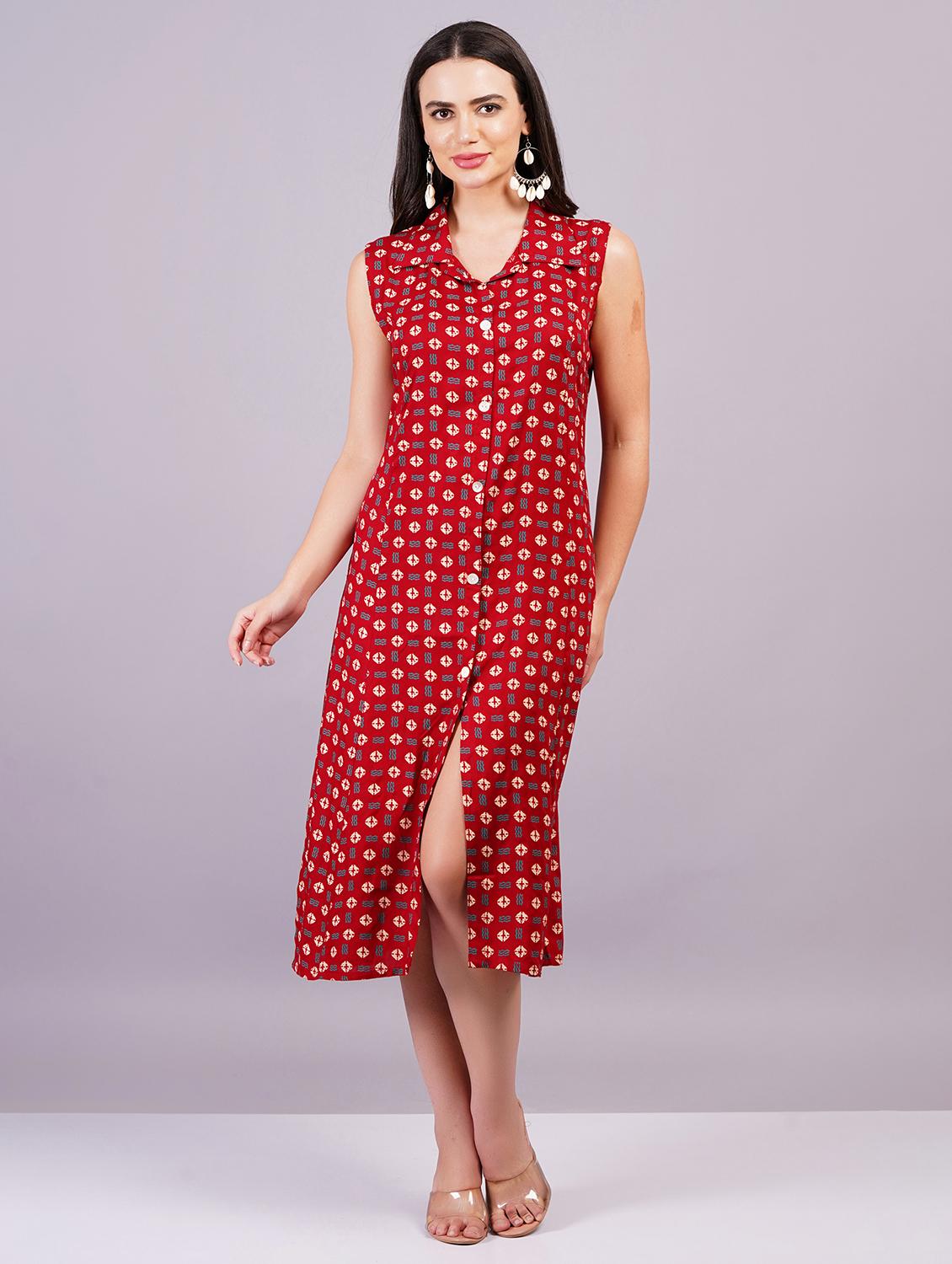 women sleeveless printed a-line ethnic dress - 21499135 - Standard Image - 1