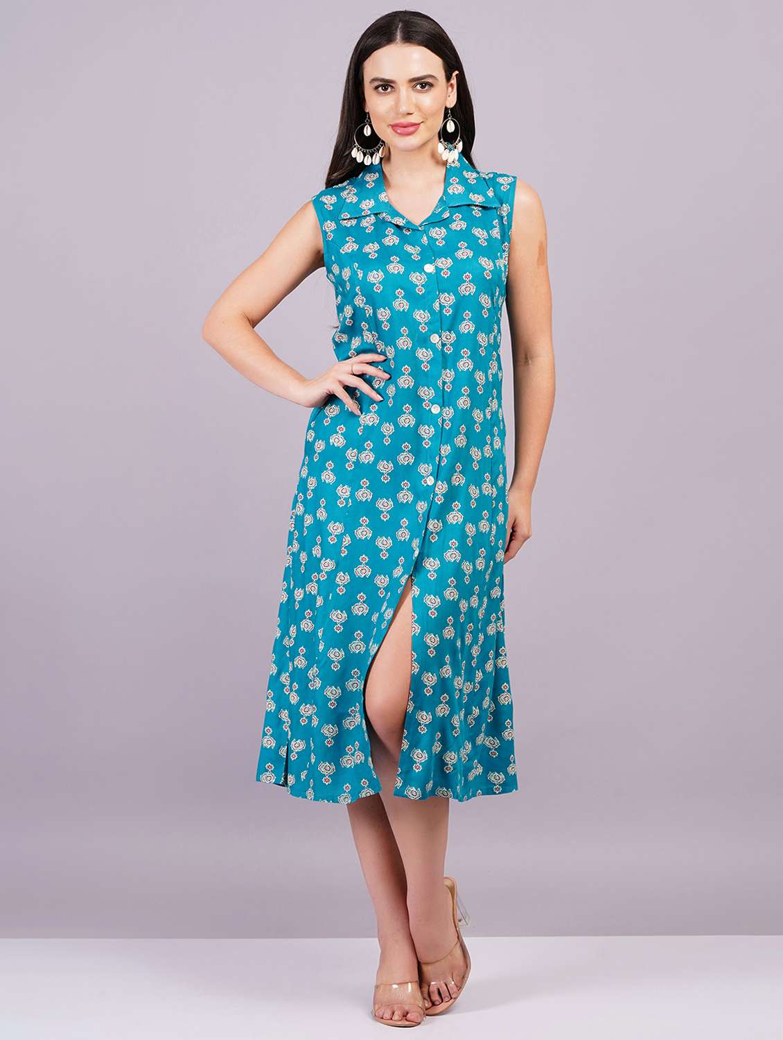 women sleeveless printed a-line ethnic dress - 21499139 -  Standard Image - 1