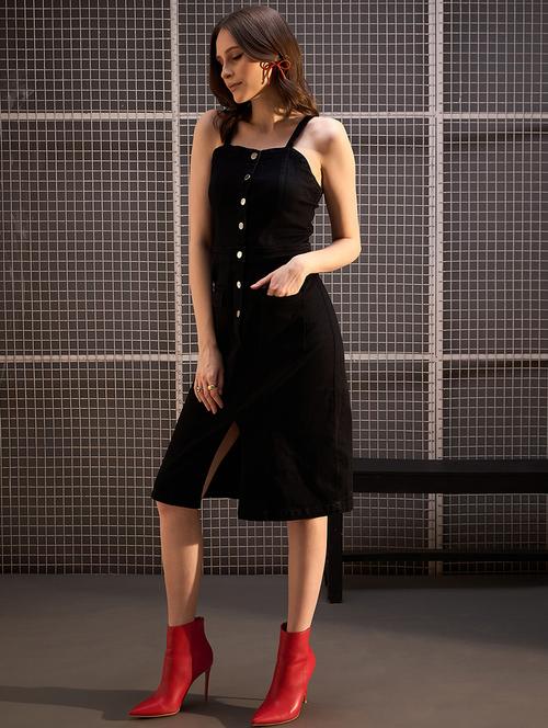 women black denim a-line dress - 21499291 - Standard Image - 0
