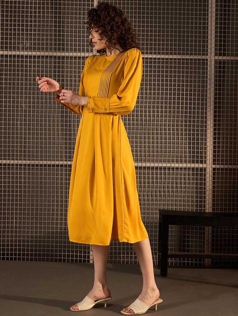 women yellow polyester fit & flare dress - 21499298 -  Standard Image - 1