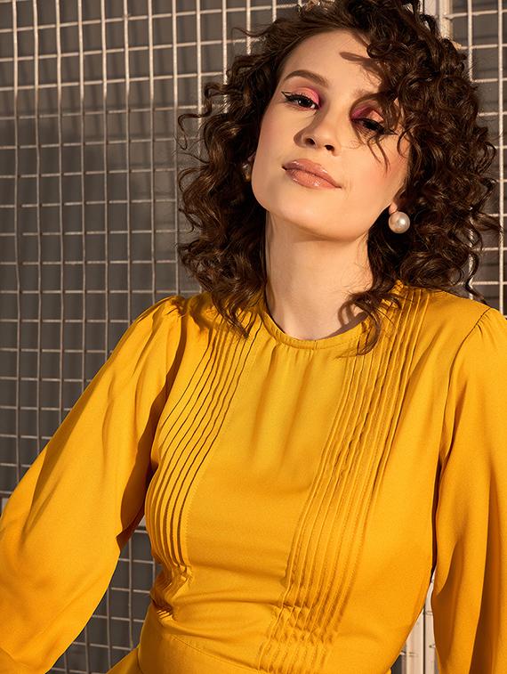 women yellow polyester fit & flare dress - 21499298 - Standard Image - 4