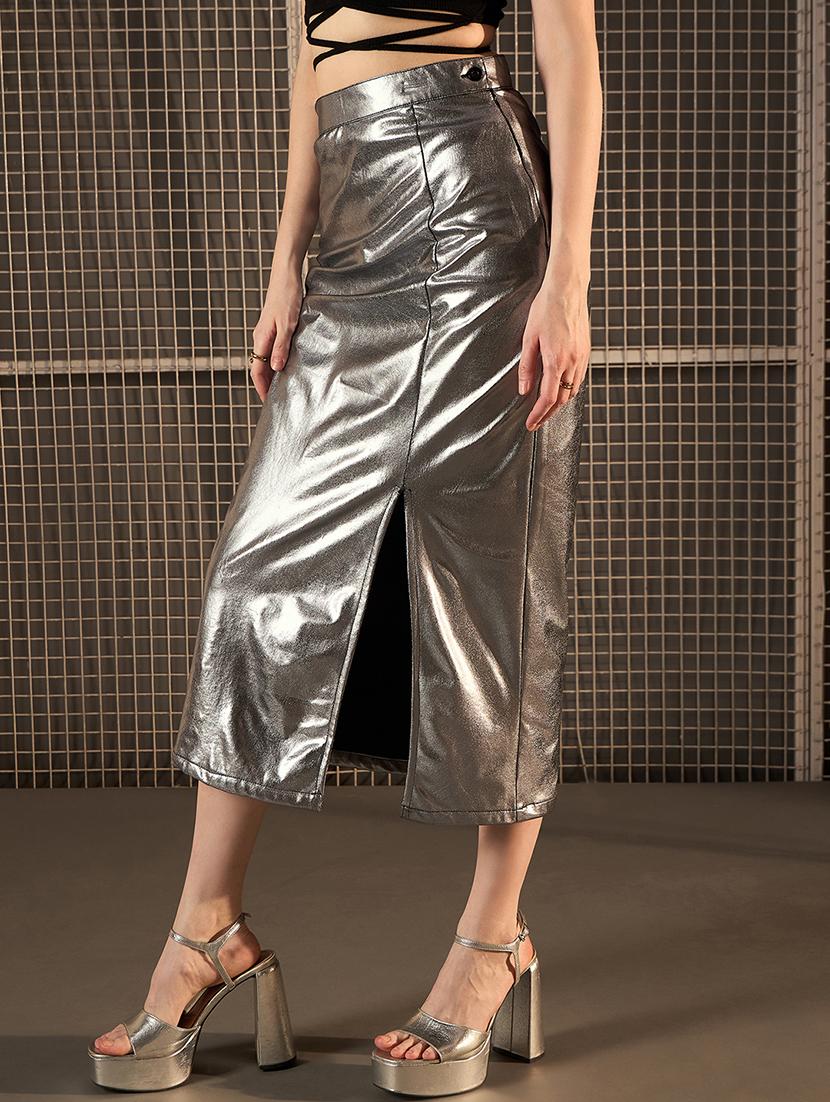 women silver polyester a-line skirt - 21499341 - Standard Image - 1