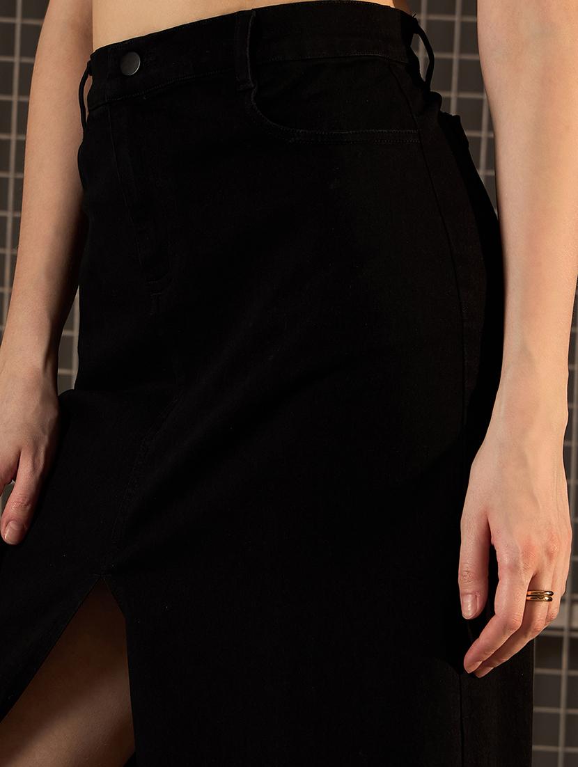 women solid black denim skirt - 21499342 - Standard Image - 4