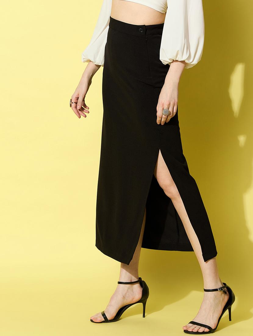 women black polyester a-line skirt - 21499346 -  Standard Image - 1