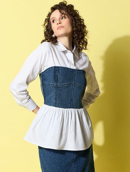 women white denim regular shirt - 21499348 -  Standard Image - 0