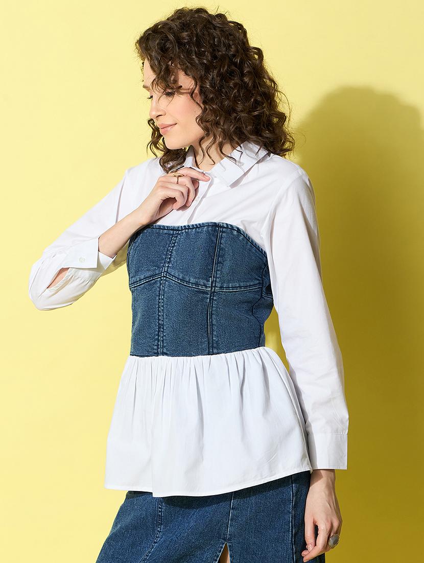 women white denim regular shirt - 21499348 -  Standard Image - 1