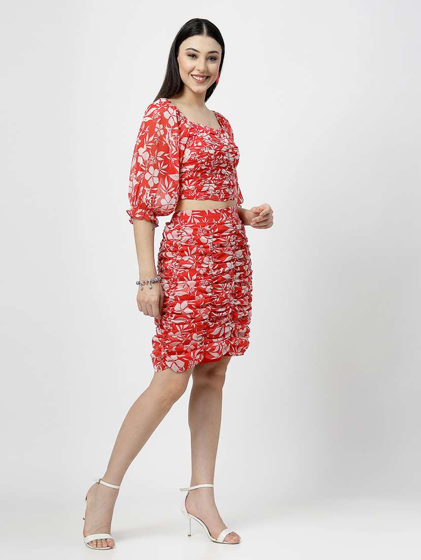 women red chiffon top and skirt co-ord set - 21499352 -  Standard Image - 1