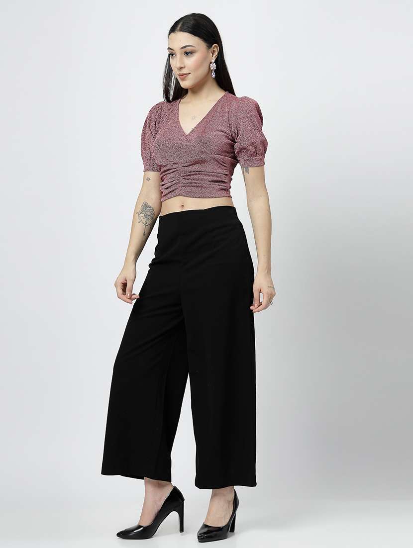 women maroon polyester top and trouser co-ord set - 21499353 -  Standard Image - 1
