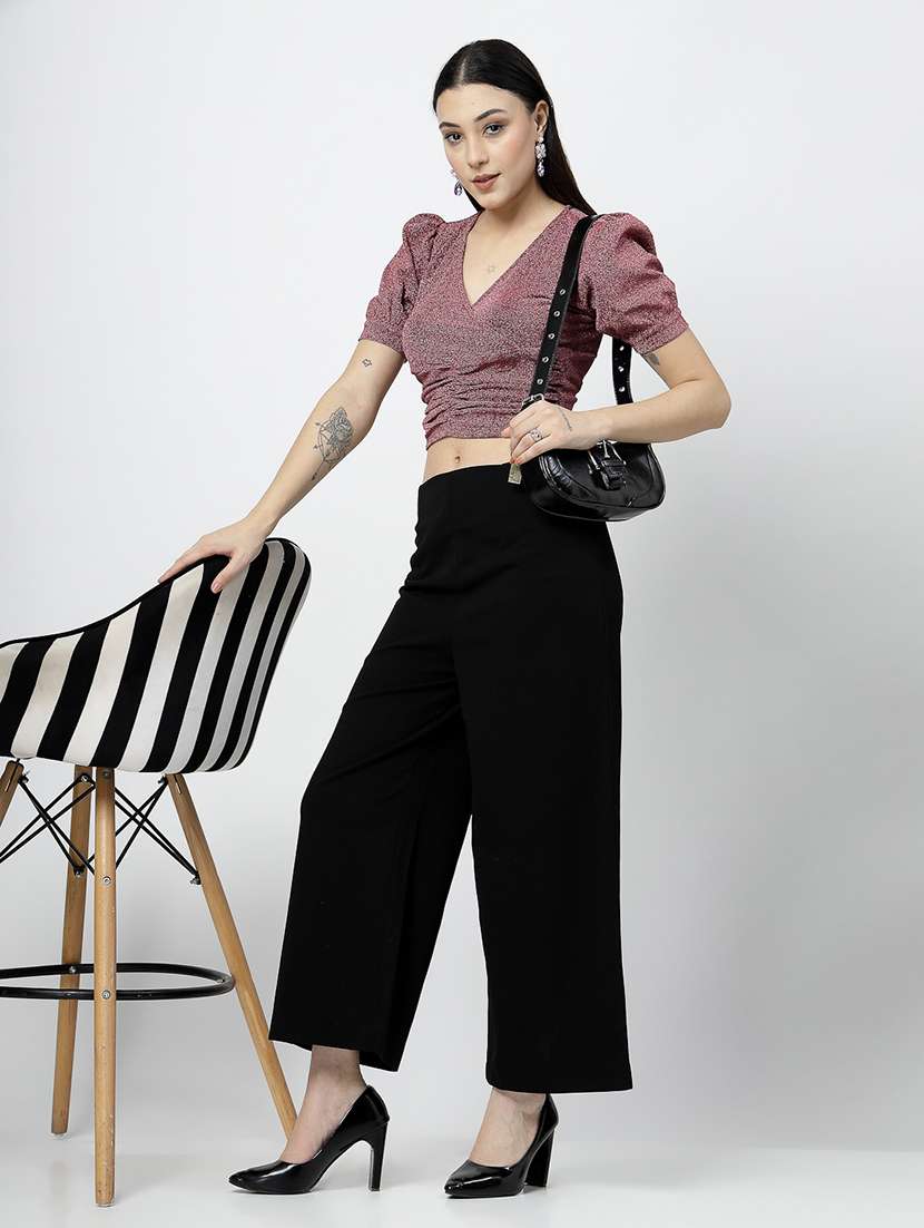 women maroon polyester top and trouser co-ord set - 21499353 - Standard Image - 4