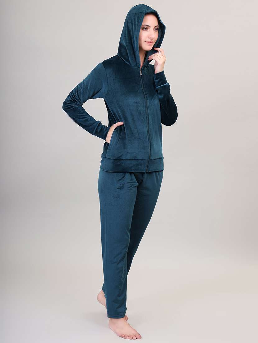 women hooded solid pyjama nightwear set - 21500059 -  Standard Image - 1