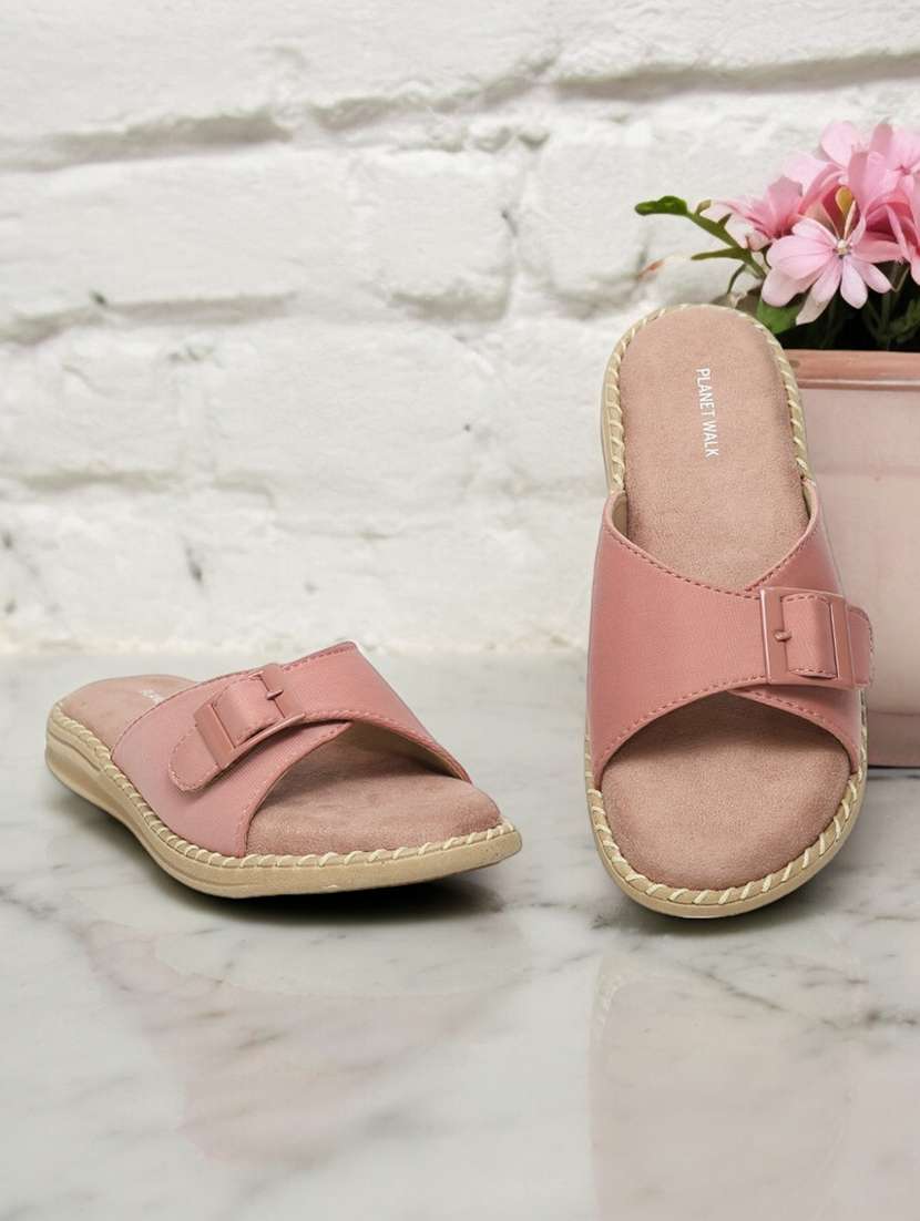 pink suede slip on sandals
