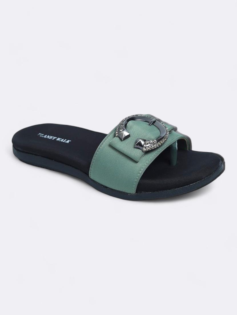 green synthetic slip on sandals - 21500377 - Standard Image - 1