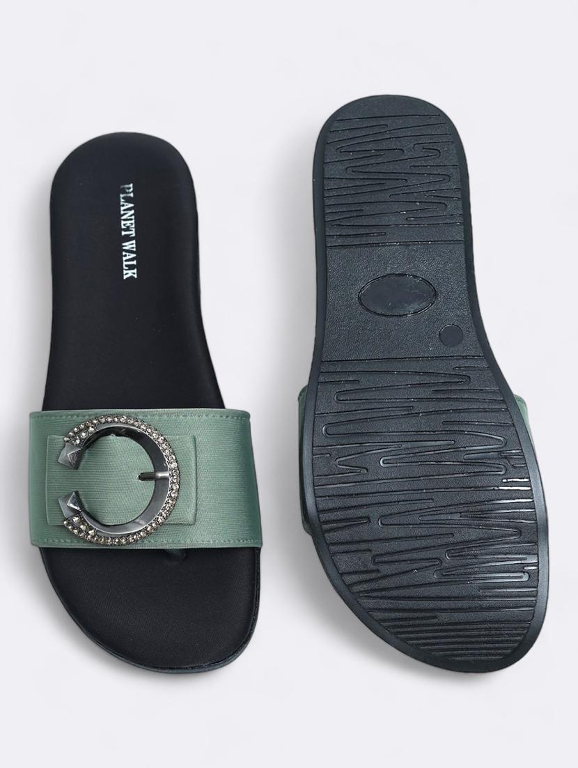 green synthetic slip on sandals - 21500377 - Standard Image - 4