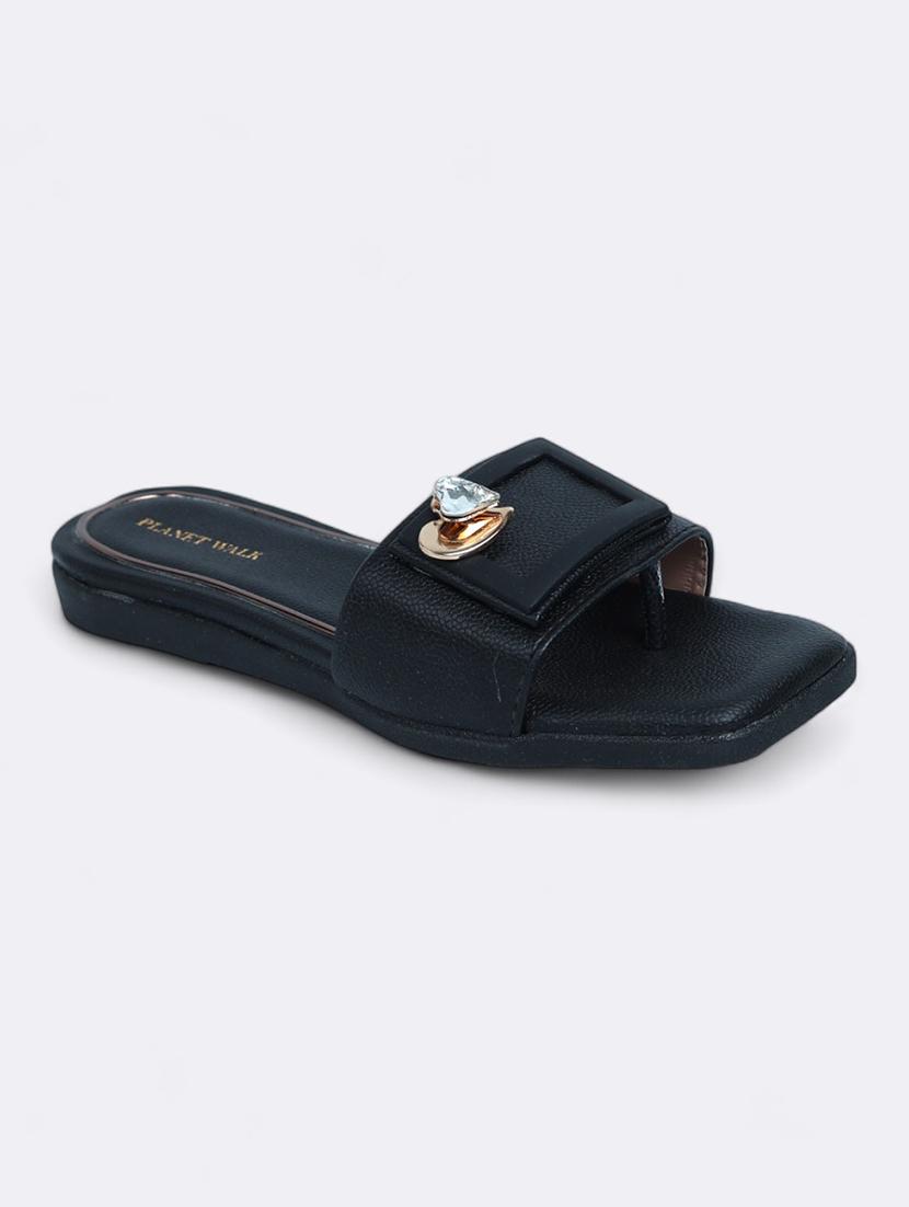 black synthetic slip on sandals - 21500378 - Standard Image - 1