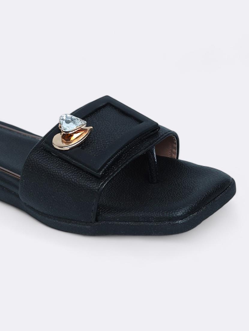 black synthetic slip on sandals - 21500378 - Standard Image - 4