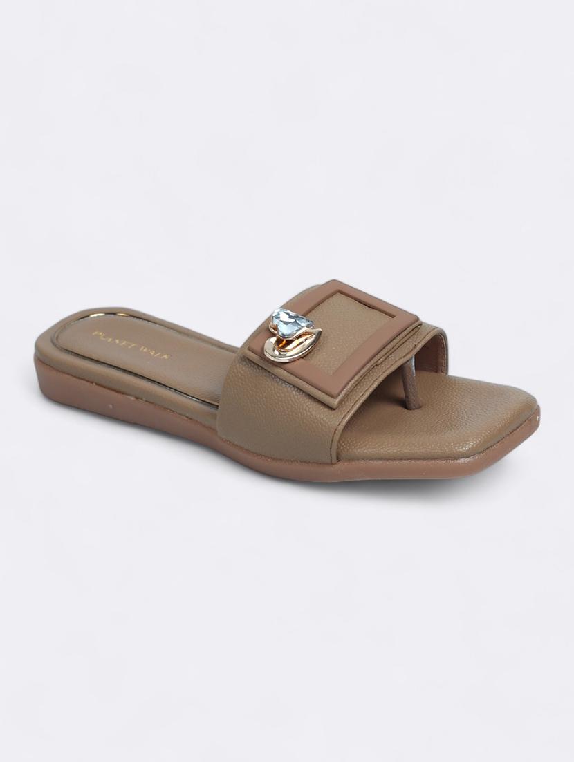 beige synthetic slip on sandals - 21500379 - Standard Image - 1