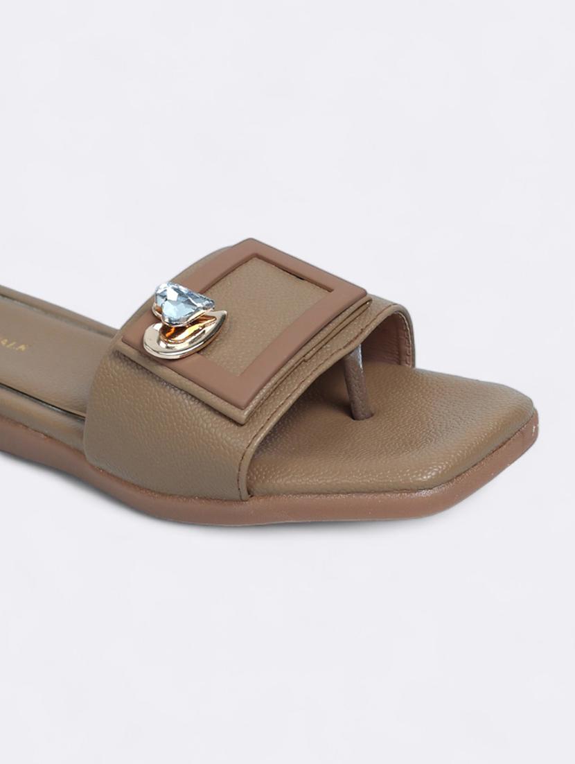 beige synthetic slip on sandals - 21500379 - Standard Image - 4