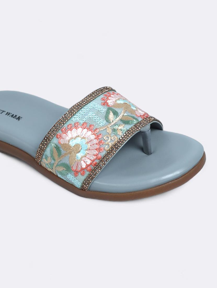 blue synthetic slip on sandals - 21500382 - Standard Image - 4
