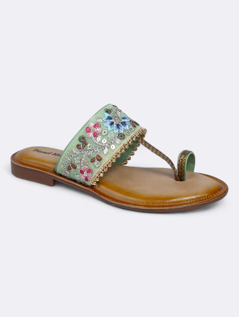 green fabric slip on sandals - 21500389 - Standard Image - 1