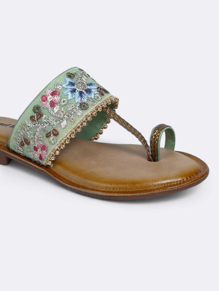 green fabric slip on sandals - 21500389 - Standard Image - 4