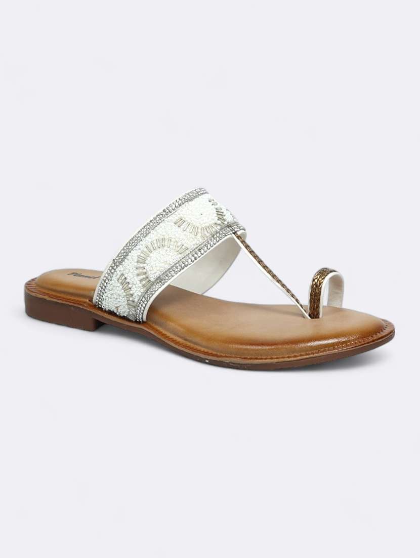 white synthetic slip on sandals - 21500392 -  Standard Image - 1