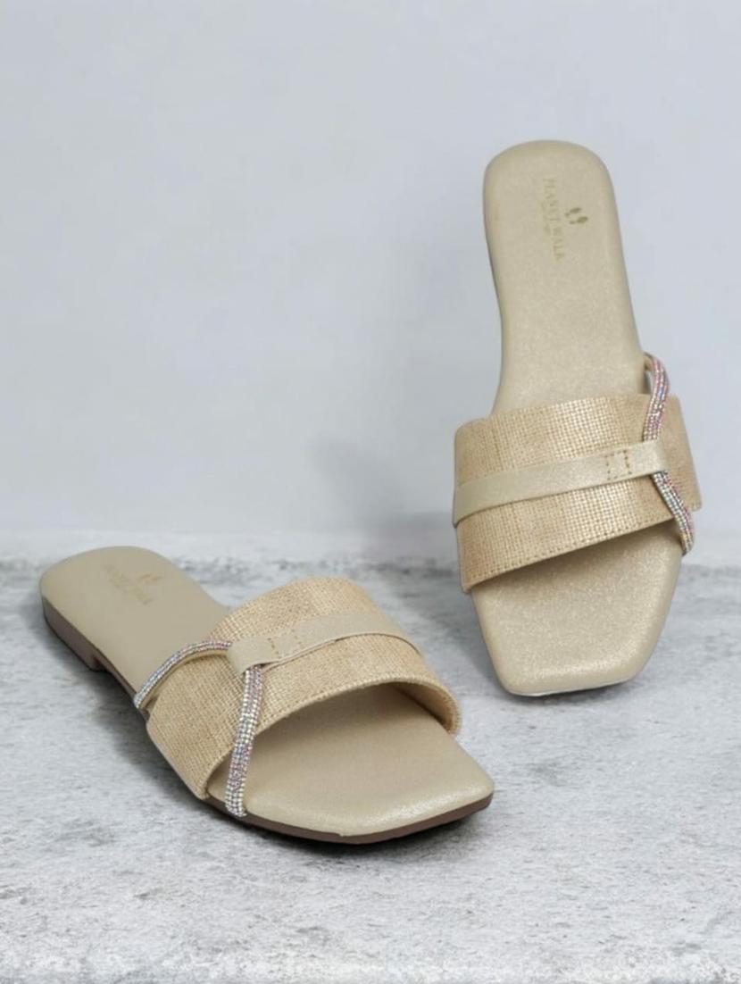 gold synthetic slip on sandals - 21500395 - Zoom Image - 0