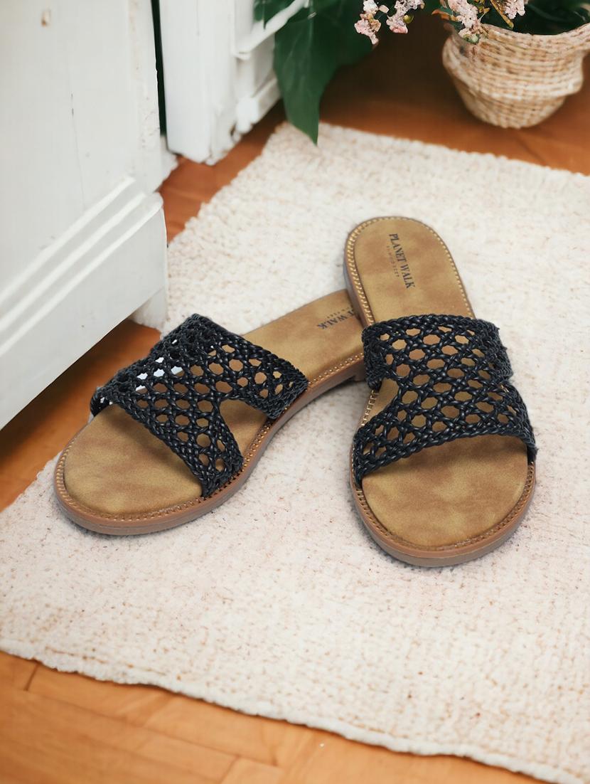 black synthetic slip on sandals - 21500444 -  Zoom Image - 0