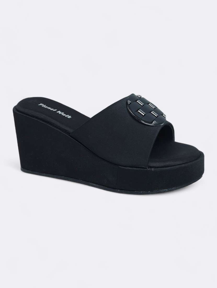 black synthetic slip on sandals - 21500467 - Standard Image - 1