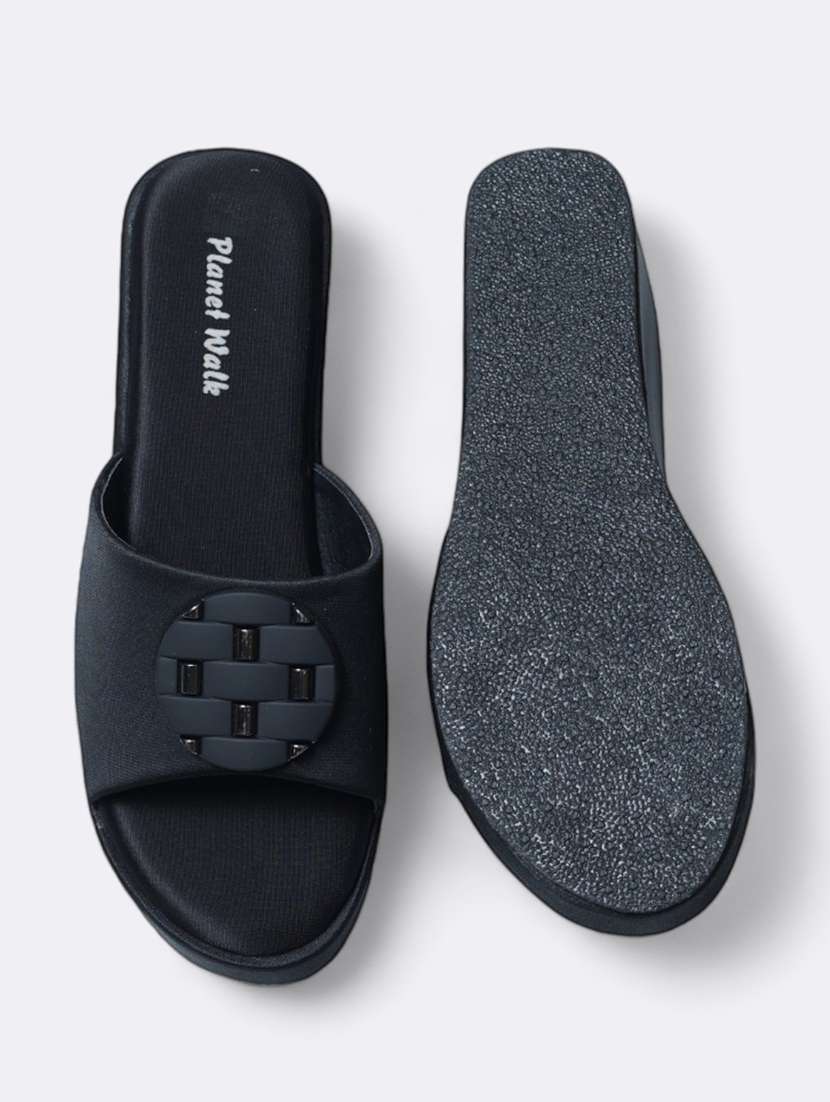 black synthetic slip on sandals - 21500467 - Standard Image - 4