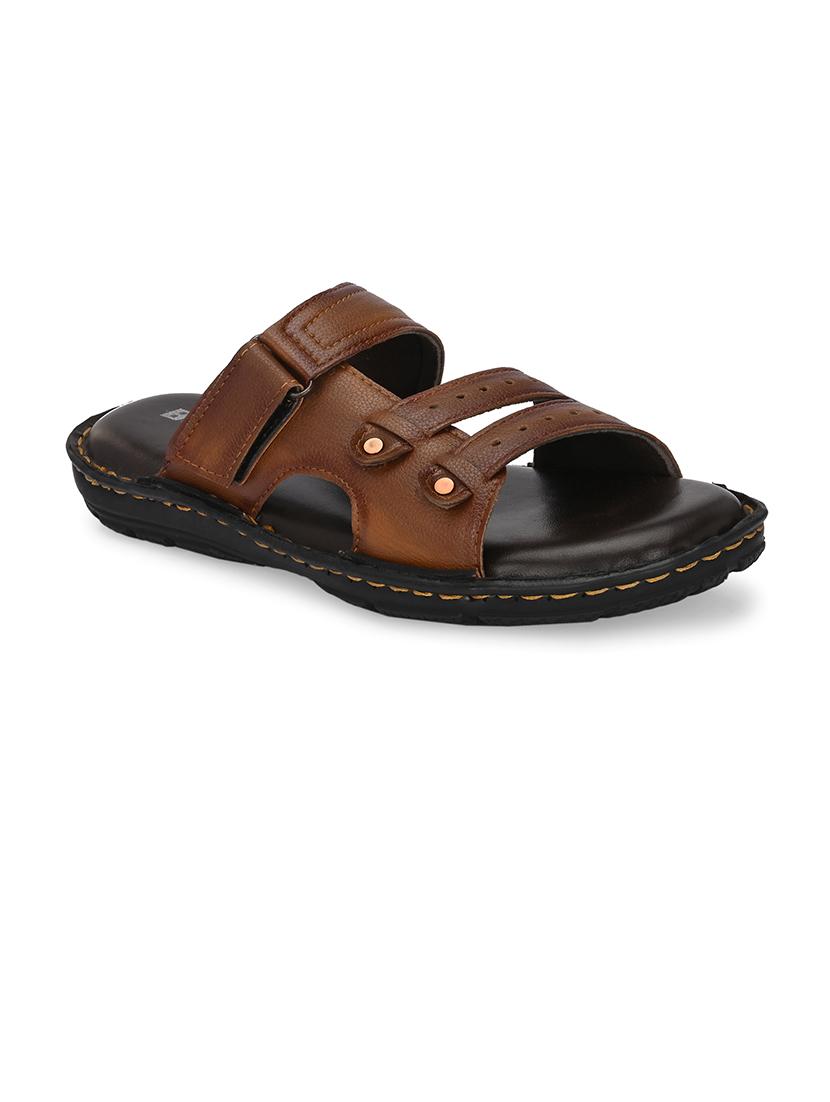 men brown slip on sandal - 21500676 -  Standard Image - 1